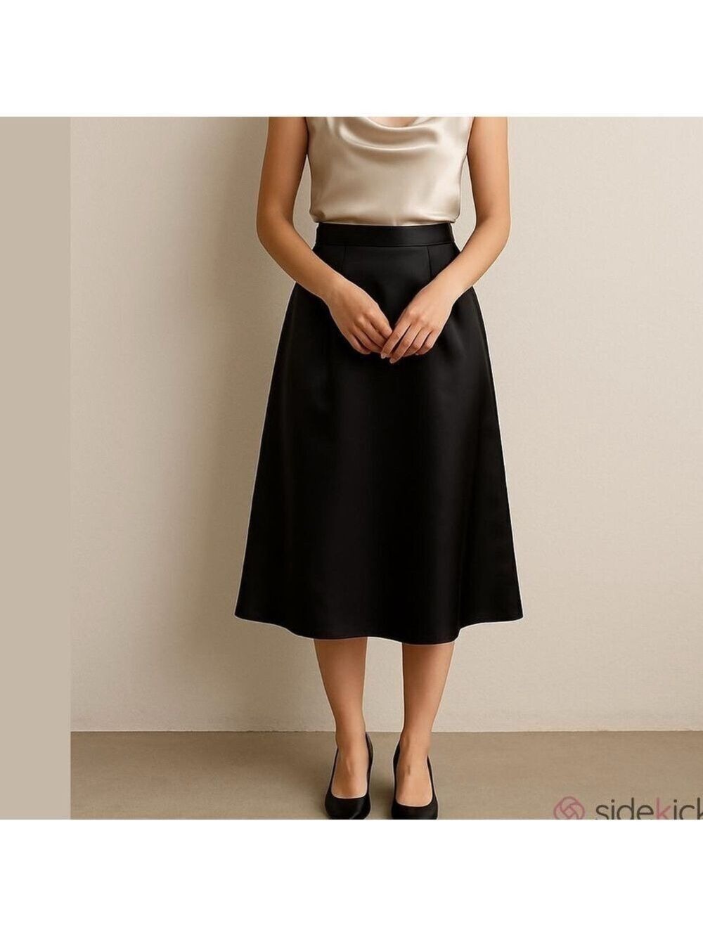 H&M satin Black Knee-Length A-Line pencil Skirt structured darts back zip sz 12